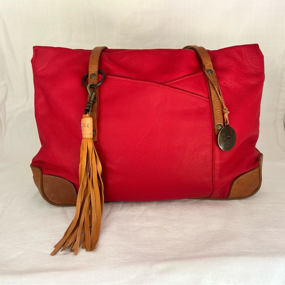 EUC Will Leather Goods Bag Red & Tan Super Soft Leather Beautiful